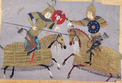 Two Warriors on Horseback in Combat, School of Tabriz, c.1480 by Islamic School